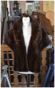 Dark Brown Mink Stole, shawl collar running down to the front hem, slit pockets to front panels;