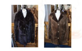 Ladies Three Quarter Length Dark Brown Sheepskin Coat.