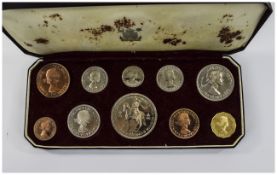Royal Mint Queen Elizabeth II 1953 Coronation Silver Proof 10 Coin Set, Crown to Farthing. Boxed.