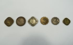 King George V and George VI India Coinage From 1920 - 1944. ( 6 ) Coins In Total - Please See Photo.