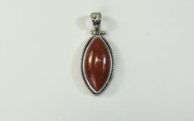 Red Jade Pendant, a 24ct marquise shape, cabochon cut, red jade stone, bezel set in silver with a