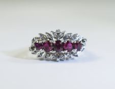 Ladies 14ct Gold Ruby & Diamond Cluster Ring;