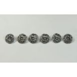 Art Nouveau Set of Six Silver Buttons, Not Marked That We Can See, But Tests for Silver.