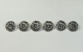 Art Nouveau Set of Six Silver Buttons, Not Marked That We Can See, But Tests for Silver.