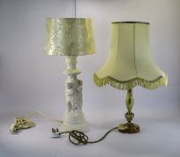 Onyx Table Lamp And Shade Together With A Figural Lamp And Shade