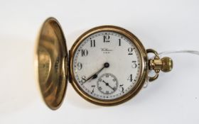 Waltham Gold Plated Full Hunter Pocket Watch with White Porcelain Dial and Secondary Dial.