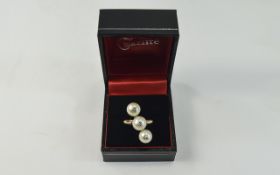 Ladies Unusual 9ct Gold Set Pearl and Diamond Ring. The Tip of Pearls Set with Diamonds. Marked 9ct.