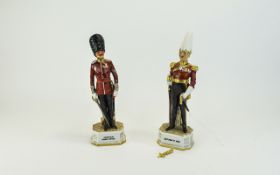 Pair of Capodimonte Style Figures of British Soldiers, one titled 'Coldstream Guards Captain', the