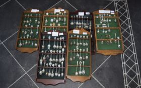 6 Wall Displays Containing A Quantity Of Souvenir Spoons From Around The World, Approx 100,