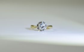 18 Carat Diamond Ring single stone round brilliant cut diamond, claw set. Est diamond weight .75ct.