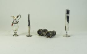 A Small Mixed Lot comprising jockey glasses, two silver plated spill vases and a scent bottle in the