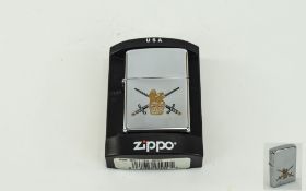 Zippo- Windproof Chrome Lighter With British Army Crest To Front. Made In USA.