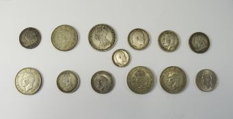 A Collection of ( 13 ) Silver British Coins - Please See Photo.