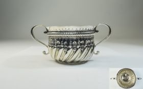 Victorian - Nice Quality Twin Handle Silver Embossed Porringer, Made by Charles Stewart Harris.