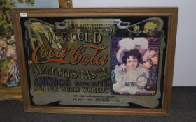 Ice Cold Coca Cola Framed Advertising Sign Mirrored Glass 37x27 Inches Together with a large