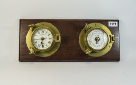 Brass Cased Barometer And Clock Modelled As Portholes By GRM Of England,