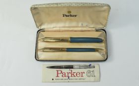 A Vintage Parker 61 Fountain Pen and Pencil Set. Boxed, with Parker 61 Instructions.