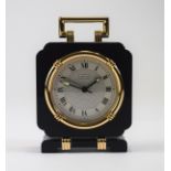 Cartier Black Lacquer and Gilt Square Desk Clock with Alarm. c.1990.