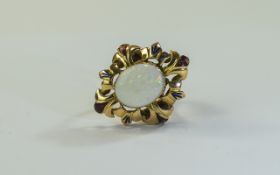 Ladies 14ct Gold Set Single Stone Opal Ring. Marked 14ct. Pale Opal with Some Areas of Fire. 8.