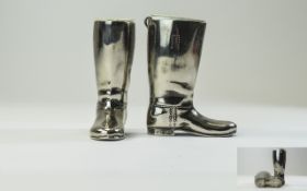 A Vintage Pair of Silver Plated Turret Cups, In The Form of a Pair of Gents Grenadiers Boots.