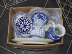 Box Of Blue & White Pottery Comprising Plates, Vases,