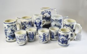 A Collection of Dutch Delft Hand Painted Mugs and Cups ( 11 ) Items In Total - Please See Photos.