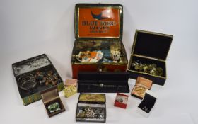 Box Of Misc Costume Jewellery Oddments And Collectables Comprising Brooches, Silver Bangles, Charms,