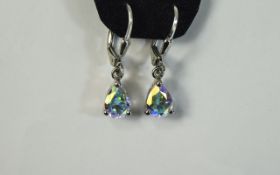 Mercury Mystic Topaz Pair of Drop Earrings, pear cut solitaires, totalling 2.5cts, set in platinum