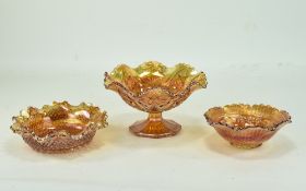 Three Pieces Of Orange Carnival Glass