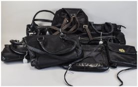 Collection of Eight Leather Handbags including John Rocha Shoulder bag, across body bag in black,