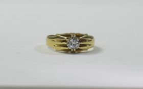 Gents 18ct Gold Set Single Stone Diamond Ring, Gypsy Setting.