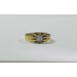 Gents 18ct Gold Set Single Stone Diamond Ring, Gypsy Setting.