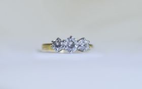 18ct 3 Stone Diamond Ring Set With 3 Round Modern Brilliant Cut Diamonds,