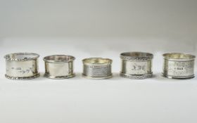 A Collection of Edwardian and 20th Century Silver Napkin Holders ( 5 ) In Total.