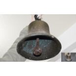 Heavy Ships Bell. Large Heavy Brass Ships Bell, Iron Rope Twist ring. Unmarked.