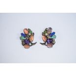 Attractive Pair of Silver Clip on Earrings Set with Multi colour Stones. c.1920's / 1930's.