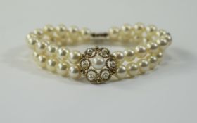 A Top Quality Cultured Pearl Bracelet with 9ct Gold and Seed Pearl Clasp. Fully Hallmarked.