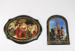 Russian - Vintage Pair of Painted Wall Plaques, Depicting Russian Scenes and Peoples.