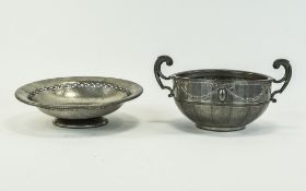 Civic Pewter Two Handled Bowl, numbered 1173. Planished body, diameter 9 inches.