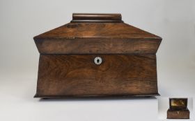 English 19th Century - Impressive Oak Cased Sarcophagus Shaped Twin Lidded Compartments Tea Caddy,