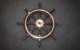 John Hastie & Co. Ltd Greenock Ships Wheel. Oak Brass Mounted Ships Wheel, Overall good condition.