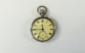 Antique - Keyless Fine Silver Open Faced Pocket Watch, Not Working.