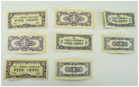 Japanese Government World War II - Invasion Currency 5 Cents BM - Burma Bank Notes ( 4 ) In Total +