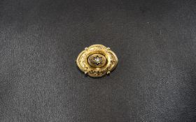 Victorian 15ct Gold Mourning Brooch Pressed Shaped Form, Central Seed Pearl,