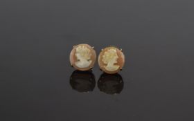 A Pair of 9ct Gold Cameo Set Earrings. Fully Hallmarked. Boxed.