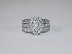 9ct White Gold Diamond Cluster Ring Set With 48 Round Modern Brilliant Cut Diamonds,