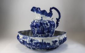 Victorian Style Blue & White Water Jug And Bowl.