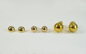 Ladies 9ct Gold Baubles Earrings ( 3 ) Pairs In Total. All Marked 9ct.