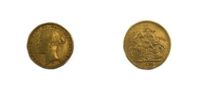 Victorian 22ct Gold Young Head Full Sovereign. Date 1876, Sydney Mint - Please See Photo.