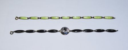 Art Deco Silver and Enamel Ladies Bracelet, Marked Sterling 925.